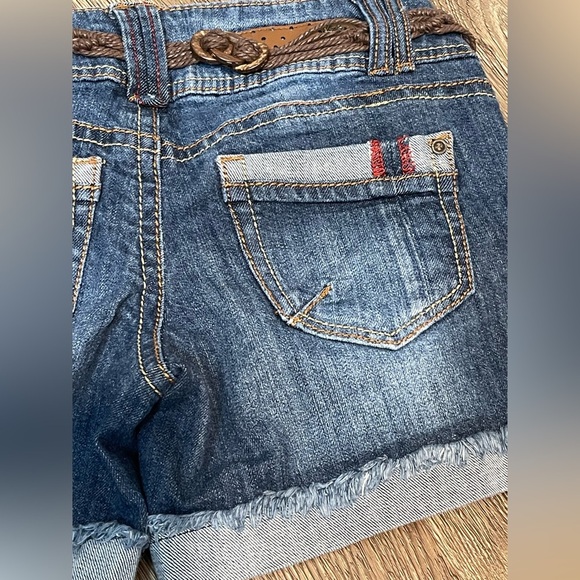 Jolt Blue and Brown Jean Shorts with Distressed Look - Picture 3 of 7